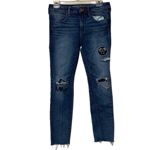Women's Blue Distressed Jeans - Picture 1 of 8